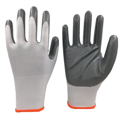 Nitrile Palm Coated Glove - White/Grey - Size 8